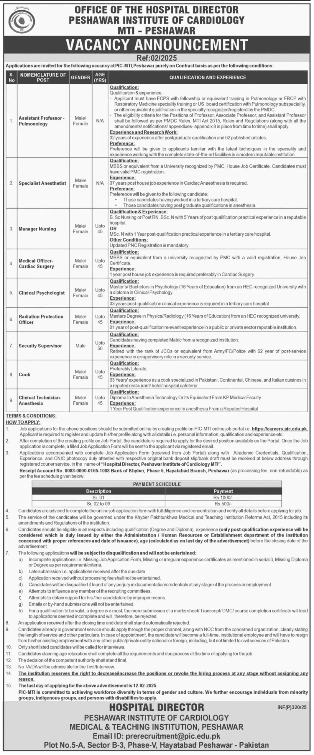 Peshawar-Institute-of-Cardiology-PIC-Peshawar-Jobs-2025