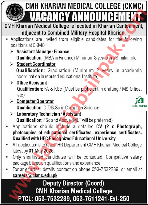 CMH Kharian Medical College CKMC Medical Jobs 2025