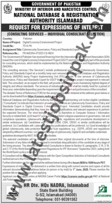 Consultant Jobs Available At NADRA Islamabad In 2025