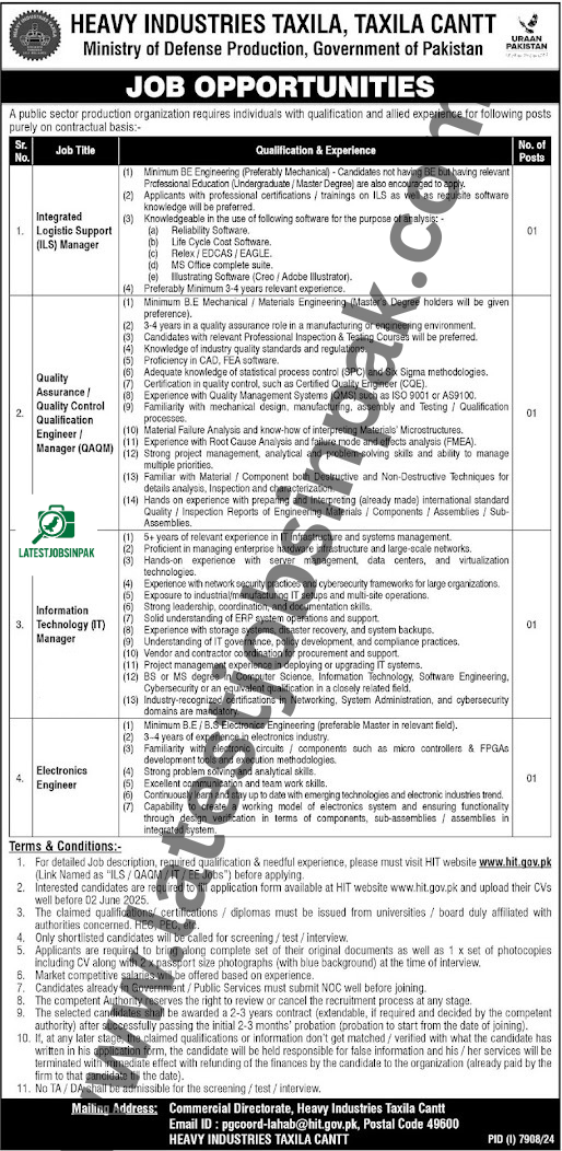 Heavy Industries Taxila Government of Pakistan Jobs 2025