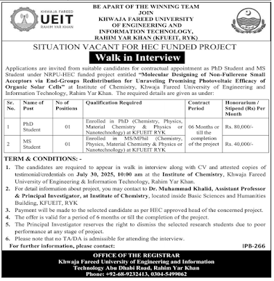 Khwaja Fareed University of Engineering and Information Technology (KFUEIT) Jobs 2025