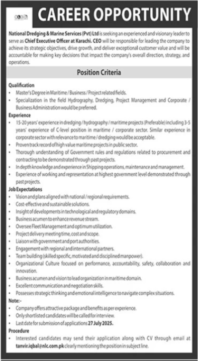 NLC National Dredging & Marine Services PVT Jobs 2025