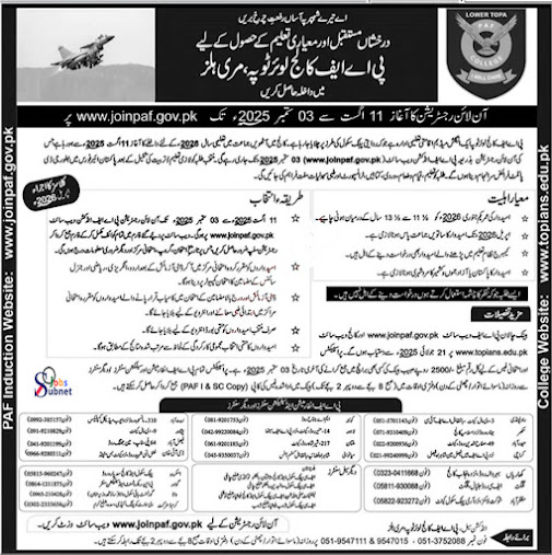 PAF College Lower Topa Education Posts 2025