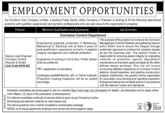 Sui Southern Gas Company Limited (SSGC) Jobs 2025