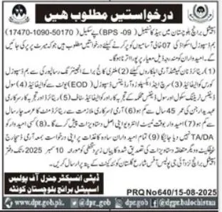 Special Branch, Balochistan Police Jobs 2025