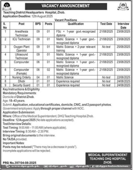 DHQ Teaching Hospital Male Female Jobs 2025