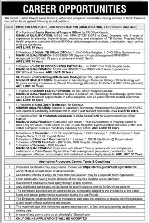 Donor Funded Project Jobs 2025 in Sindh