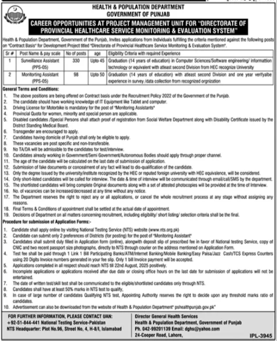 Health & Population Department Monitoring Officer Jobs 2025