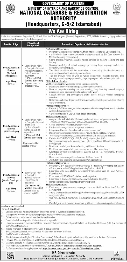 NADRA Islamabad Advertisement 2025