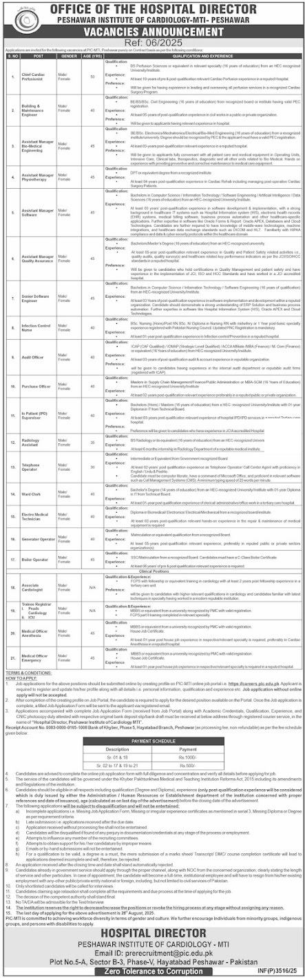 Peshawar Institute Of Cardiology Jobs 2025 in Peshawar