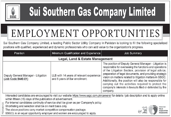 Sui Southern Gas Company Limited (SSGC) Jobs 2025