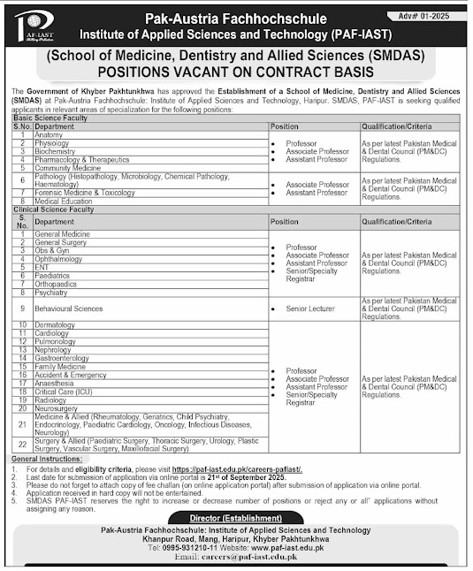 School of Medicine, Dentistry and Allied Sciences (SMDAS) Jobs 2025
