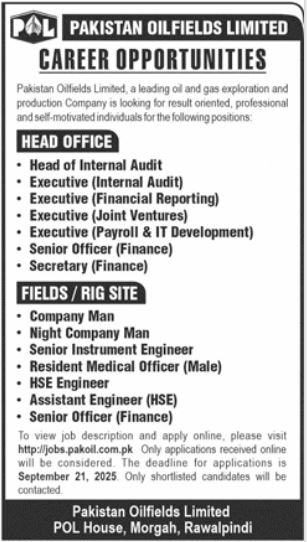 Pakistan Oilfields Limited (POL) Jobs 2025